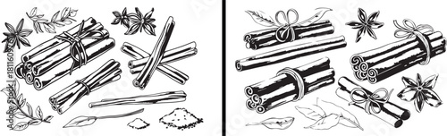 Cinnamon Stick Illustration, Hand Drawn Spice Artwork, Botanical Food Drawing, Minimal Line Art Design, Black and White Cinnamon Vector, Cooking Ingredient Sketch, Aromatic Spice Illustration, Traditi