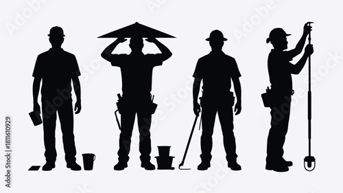 Silhouettes of diverse tradesmen with tools