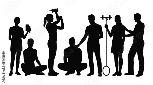 Group fitness and gym workout silhouettes