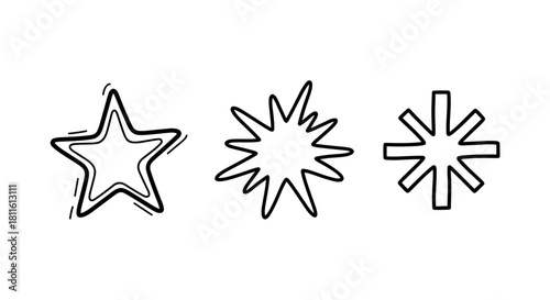 Line art stars and asterisk shapes in minimalistic design  