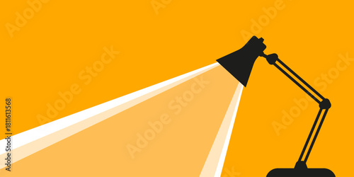 Stylized desk lamp casting bright yellow light on orange background, symbolizing focus, creativity, and modern workspace design.