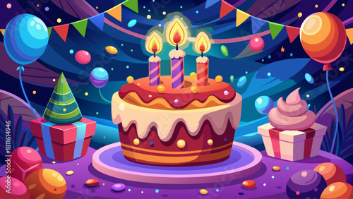 A charming birthday composition capturing candlelight reflections on creamy frosting, with a warm, softly blurred background, highlighting joy and celebration