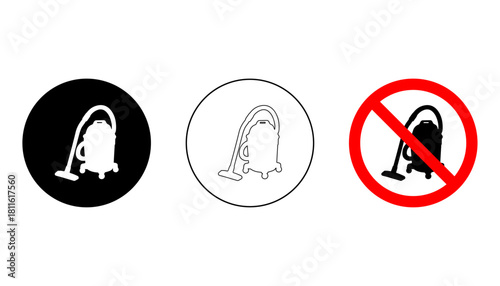 Vacuum cleaner symbols in filled, outline, and restricted forms. Ideal for cleaning signage or housework illustrations