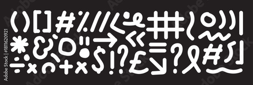 Set of abstract elements hand draw Cute childish education black pastel or wax pencil signs. Grunge vector illustration classroom symbols for creative design.