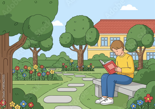 Cultivating Knowledge and Focus for Future Success A Serene Garden Setting Inspires Innovative Digital Business Models and Personal Growth