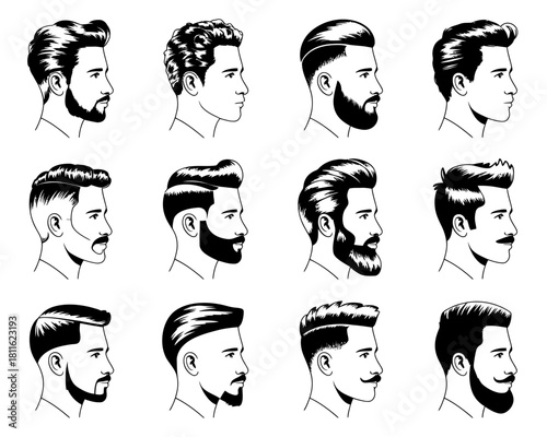 Collection of diverse male hairstyle and beard styles