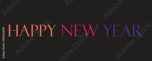 Vibrant Gradient Happy New Year Typography Vector with Glowing Neon Effect on Dark Background for Modern Digital Design