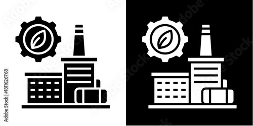 Production Plant  Icon Set White Style Collection