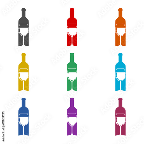 Wine bottle logo  icon isolated on white background. Set icons colorful