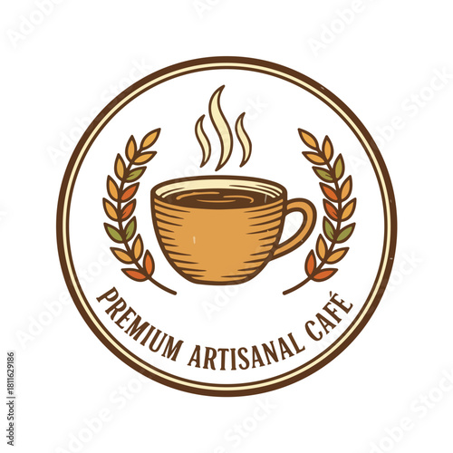 Premium Coffee Cup Logo  Vintage Cafe Badge Design