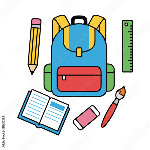 School Supplies Illustration  Stationery Tools Vector Set