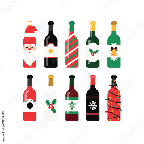 Festive Wine Bottles: A Collection of Holiday-Themed Designs.