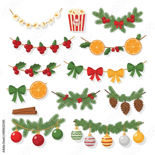 Festive Christmas Garland and Decoration Collection for Holiday Designs.