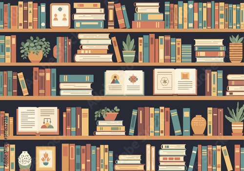 Capturing the essence of a digital business model with a vibrant and diverse collection of books on a shelf