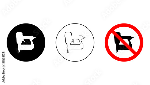 Staple Gun Silhouette, Outline and Banned Icons for Upholstery and Workshop Tools