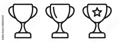 Trophy Cup Line Icons - Winner, Victory, and Reward Symbols Collection.