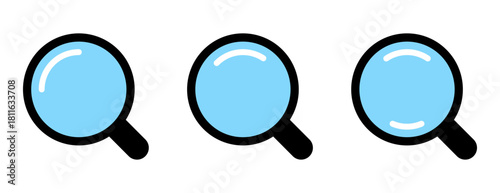 Magnifying Glass and Loupe Icon Set – Black Search Tools with Blue Glass Elements