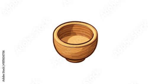 Isolated Wooden Bowl Illustration Hand Drawn Design Element on White