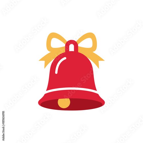 Red christmas bell rings merrily with golden bow on snowy white backdrop, symbolizing holiday cheer and festive celebrations.