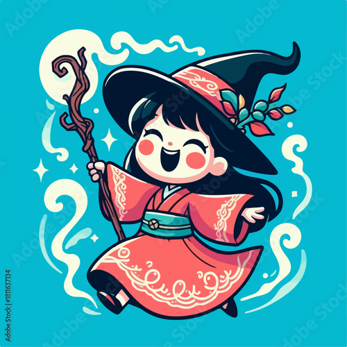 flat illustration of a magician