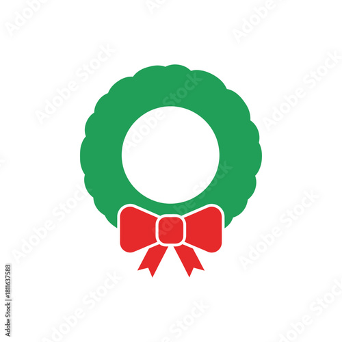 Festive christmas wreath with red bow hanging on white wall, symbolizing holiday spirit and welcoming guests during winter season.