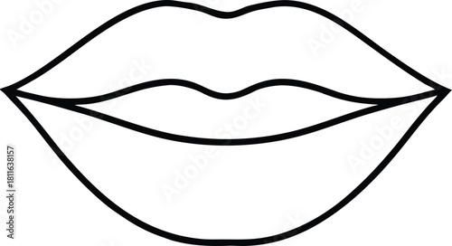 Lips and nose outline line art with transparent background