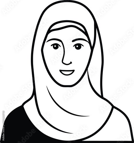 Middle eastern woman line art with transparent background
