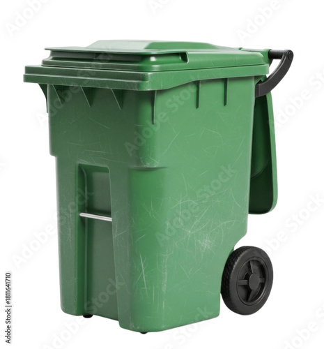 Large Green Rolling Plastic Garbage Trash Can Bin Isolated Cutout Transparent PNG