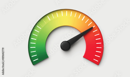 Performance indicator gauge from green to red with arrow pointing right