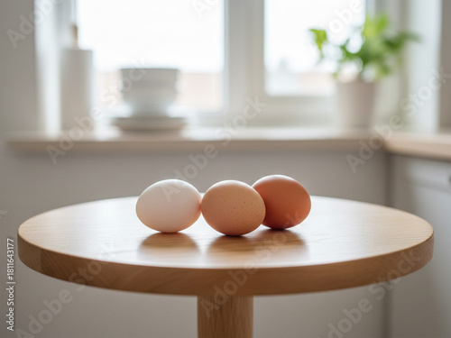 Set of Ten Fresh Eggs on Rustic Kitchen Background