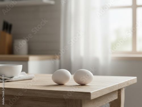 Set of Ten Fresh Eggs on Rustic Kitchen Background