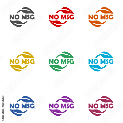 No MSG, MSG free icon isolated on white background. Set icons colorful