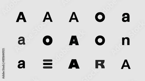 Typographic variety of letters A, O, and a menu icon on a gray background, illustrating font styles and digital design elements.