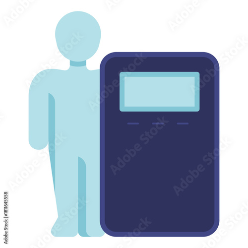 man holding riot shield flat icon