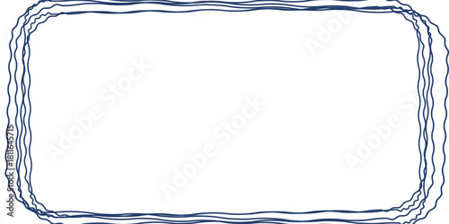 Navy Rectangular Frame, Wavy Lines, Border Element, for Invitations. Simple abstract drawing, decorative border for crafting, invites and creative works. 168