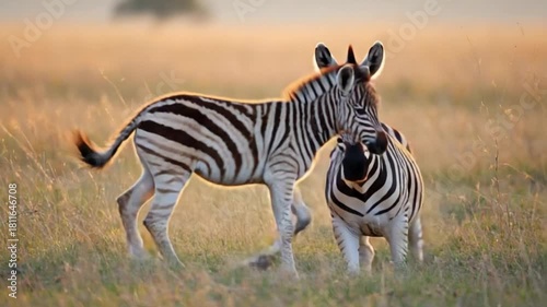 A zebra and its foal resting together in a grassy field during a warm and sunny day outdoors zebra video