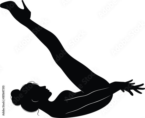 Title: Silhouette of a seductive woman in high heels performing an expressive and dynamic dance move, 