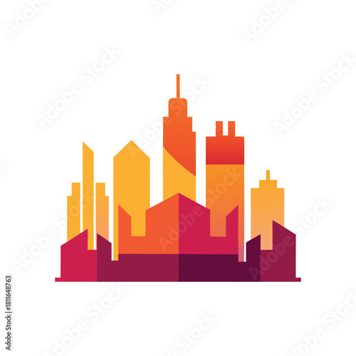 Modern City Skyline Abstract Graphic with Warm Gradient Colors