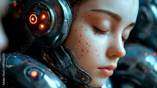 Robotic young woman dreams of tomorrow