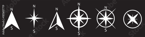 Compass Vector Set, Navigation Directional Symbol .Compass icon in line. Navigation compass icon. Navigation symbol in outline.nt