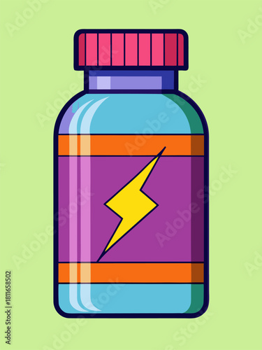 Multivitamin supplements bottle. Flat vector illustration