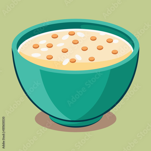 Oatmeal bowl image. Healthy breakfast concept. Cartoon vector illustration