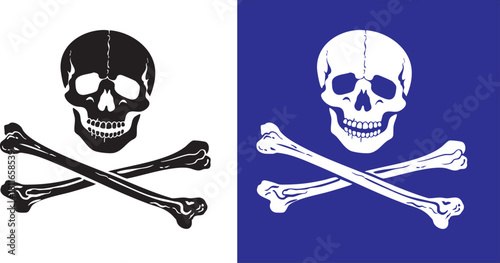 Pirate Flag Jolly Roger Bone Crossing Symbol in Black and White