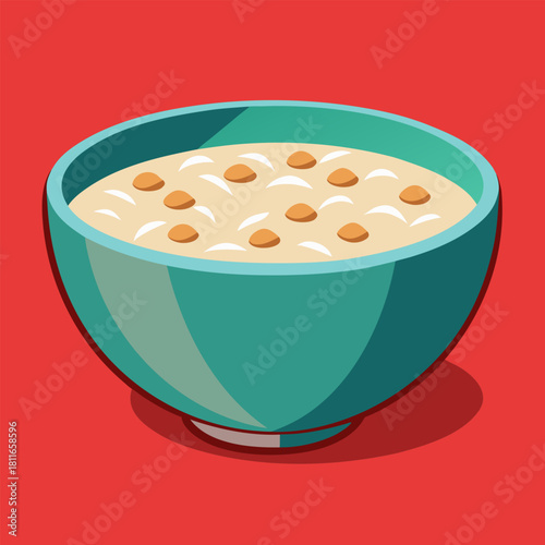 Oatmeal bowl image. Healthy breakfast concept. Cartoon vector illustration