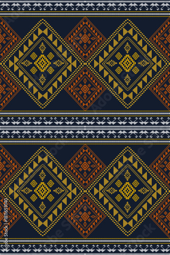 Geometric Ethnic Diamond Seamless Pattern Dark Blue