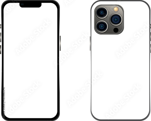 Mobile Mockup Collection — Front and Back View Realistic Smartphone with Triple Camera on Transparent Background