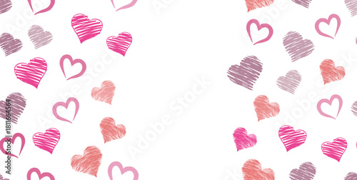 Romantic frame Hand-Sketched Red Hearts Scattered Design	
