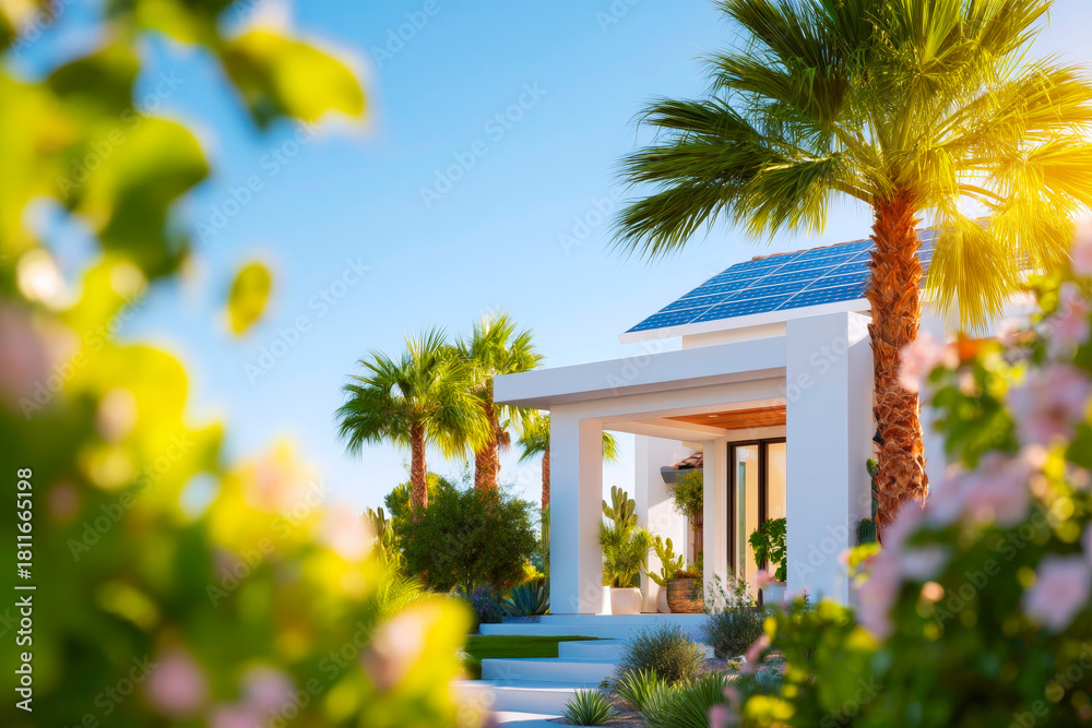 Fototapeta premium Ultra realistic Modern Solar Panels Installed on a Las Vegas Nevada Home with a clean design and modern aesthetic