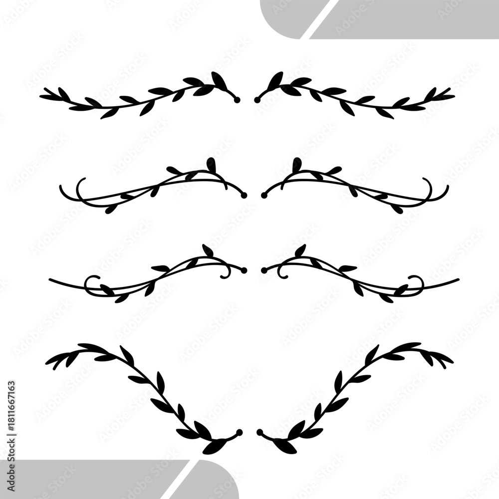 Obraz premium Decorative black silhouette leaves dividers element set