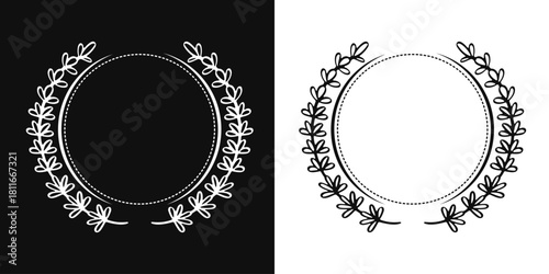 Minimalist dotted laurel wreath circle frame vector illustration